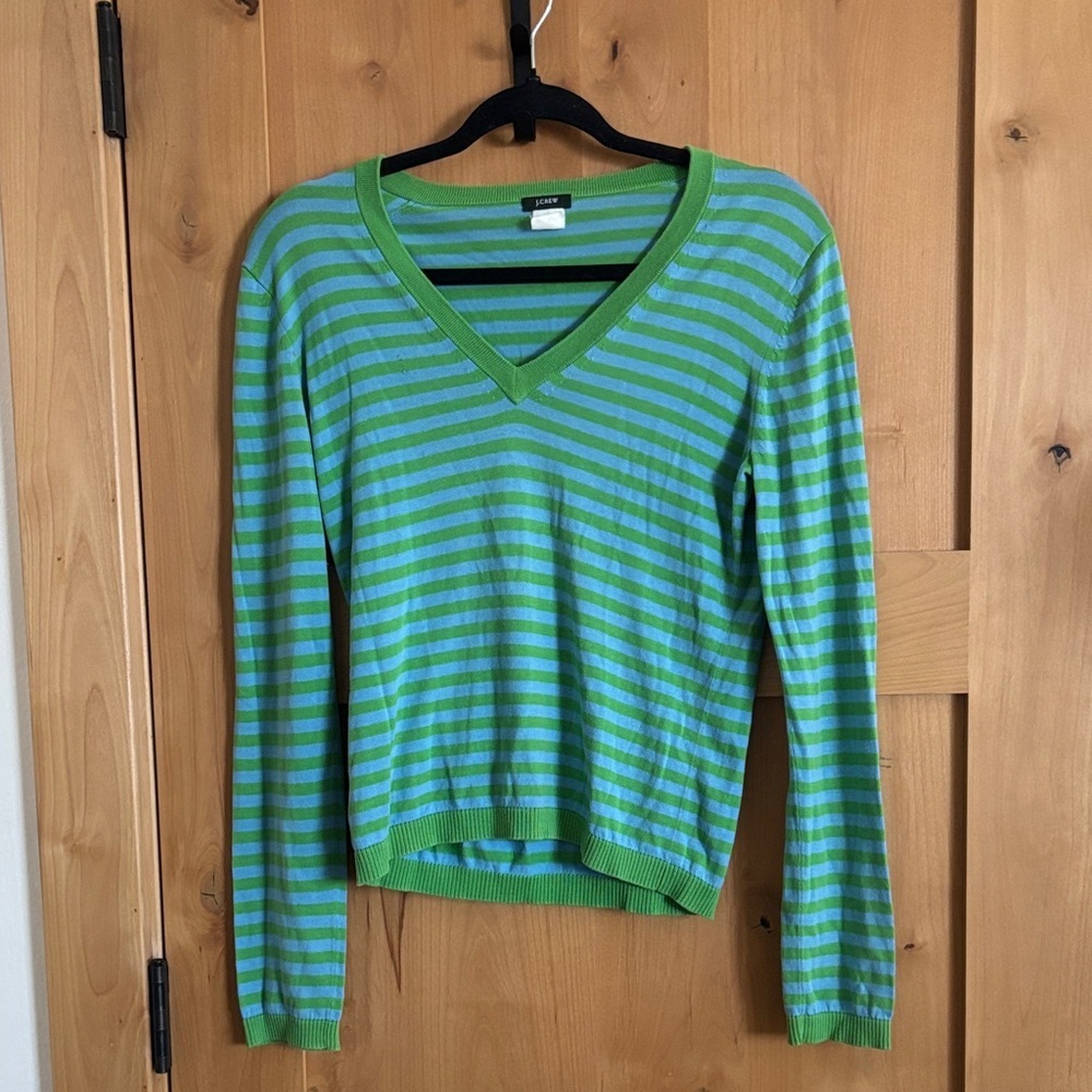 J. Crew Blue and Green V-Neck Sweater